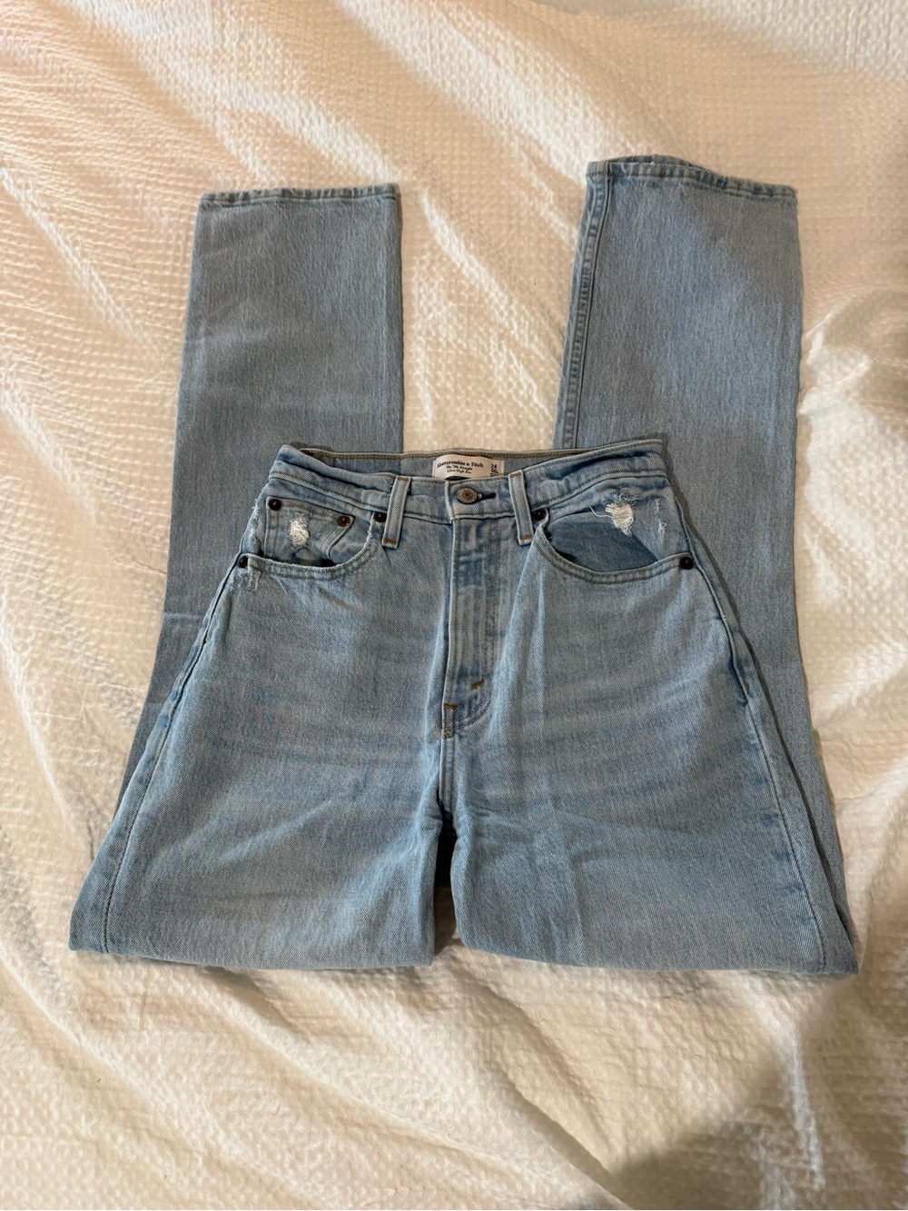 Abercrombie & Fitch Ripped Light Wash Straight Leg Jeans